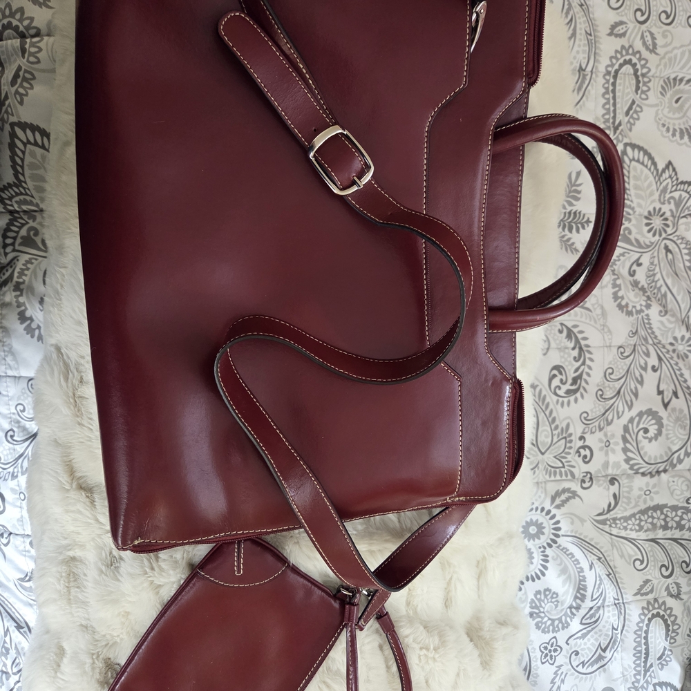 Franklin Covey Elegant Burgundy Leather Briefcase Bag Preloved - Picture 5 of 13